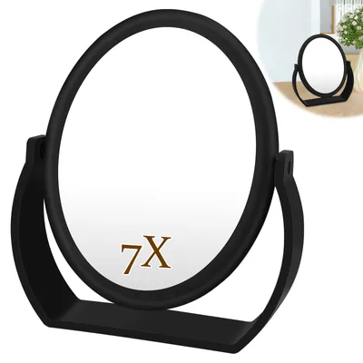 Make-up Spiegel, 1x/7x Vergrößerung, 360° drehbar, Tischspiegel, schwarz