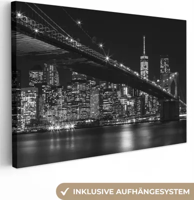 Produktbild von MuchoWow® - Leinwandbilder - New York - Brooklyn - Brücke, Wandbild, Wanddeko Bilder Wohnzimmer, 30x20 cm
