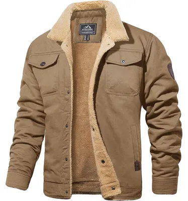 Immagine prodotto di Giacca invernale da uomo, color kaki, taglia L. Giacca foderata in pile con 5 tasche