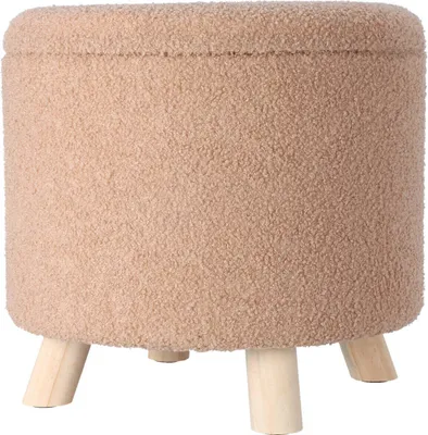 Produktbild von H&S Decoration | Sitzpouf - gepolstert Sitzhocker -  Rund 38 x 38 x 43 cm - Beige - Pouf - Teddy-Stoff - mit Stauraum