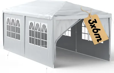 Produktbild von LARS360 3x6 m Grau Pavillon Partyzelt, Gartenpavillon Pop Up Pavillon mit Seitenteilen & Fenstern, UV-Schutz Festzelt Bierzelt Winterfest Camping Zelt