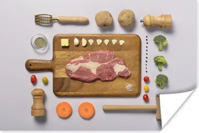 Produktbild von MuchoWow® Poster Gegrilltes Rindfleisch auf einem Schneidebrett 120x80 cm - Bilder