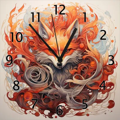 Produktbild von Wallario Design Wanduhr Flammenfuchs aus Echtglas, Größe 30 x 30 cm
