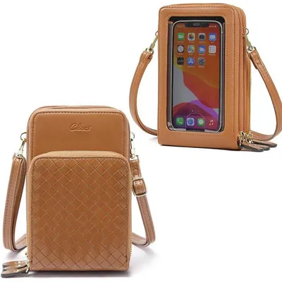 Immagine prodotto di Piccola borsa a tracolla da donna, in ecopelle, con scomparto per cellulare, da portare a spalla, color marrone, dimensioni 10,9x6,3x18 cm