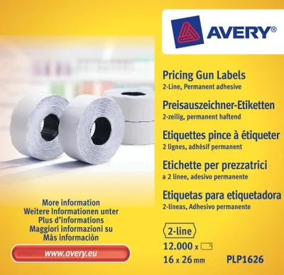 Produktbild von Avery PLP1626, Weiß, Preisschild, Permanent, Papier, 1200 Stück(e), 10 Blätter