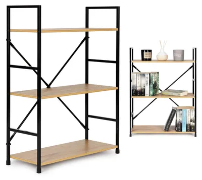 Obrázek produktu pro ModernHome CWJ602480LG Dřevěný regál s kovovým rámem a 3 policemi