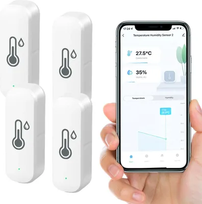 Produktbild von WLAN Thermometer Hygrometer - Innenraum Sensor-Set - Temperatur und Luftfeuchtigkeit - App-Steuerung - Smarte Überwachung - 4er Pack - Rosa
