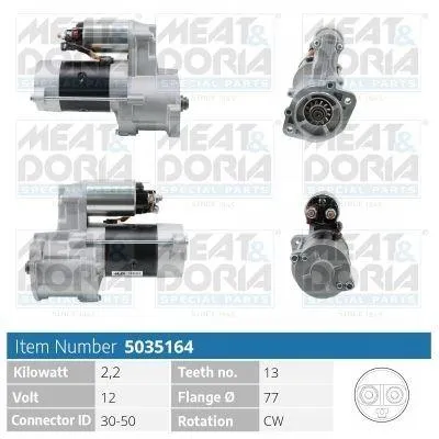 Produktbild von MEAT & DORIA 5035164 Starter Anlasser 2,2kW für HYUNDAI TERRACAN (HP) 12V