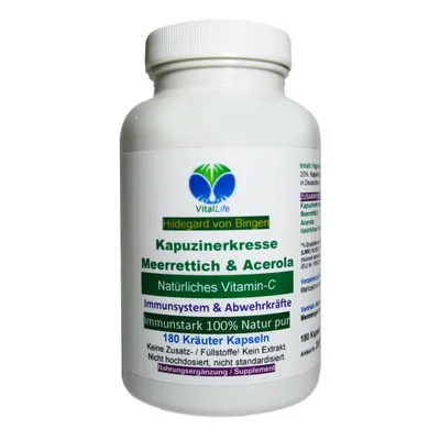 Produktbild von Immunstark 180 Pulver Kapseln nach Hildegard von Bingen - Kapuzinerkresse + Meerrettich + Acerola Vitamin C. NATUR pur OHNE Zusatzstoffe.