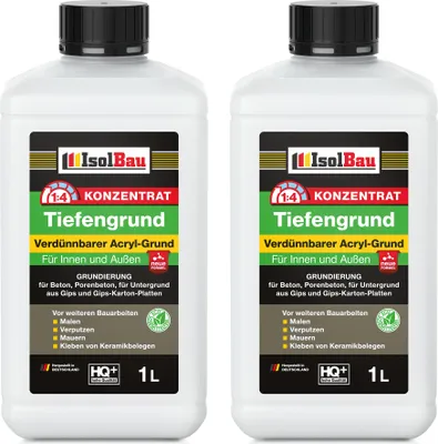 Produktbild von Isolbau 2 L Tiefengrund Konzentrat 1:4 - Verdünnbarer Acryl-Grund für Innen & Außen - Grundierung für Beton, Putz, Gips uvm