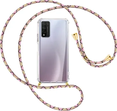 Produktbild von Handykette Backcover-Schutzhülle mit Band (Metall goldfarben) für Honor 10X Lite - rosa Karo