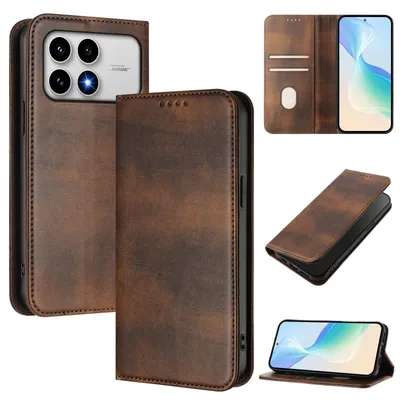 Image de Étui en cuir vintage pour Xiaomi Poco F8 Pro/Redmi K90, avec protection RFID, compartiments pour cartes et support intégré. Couleur : marron