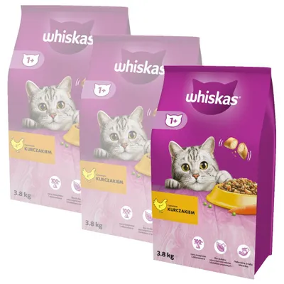 Produktbild von WHISKAS Adult 3x3,8 kg mit Huhn Vollwertiges Trockenfutter für erwachsene Katzen