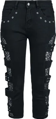 Produktbild von Gothicana by EMP Damen schwarze 3/4 Jeans-Shorts mit Mesheinsatz und Jeansriemen 30