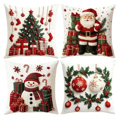 Weihnachtskissenbezüge 45x45 cm, 4 Stück, winterliche Dekokissen