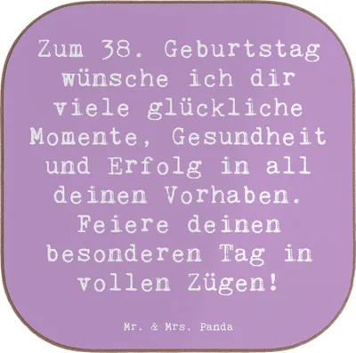 Produktbild von Mr. & Mrs. Panda Untersetzer für Gläser Spruch 38. Geburtstag Glück - Lavendeltraum - Geschenk, Happy Birthday, Coaster, Freude, feiern, Erinnerungen, Holzuntersetzer