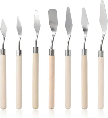 Produktbild von 7 Stück Malmesser Spachtel Acrylmalerei Malmesser für Acrylfarben Edelstahl Spachtel Set Palettenmesser mit Holzgriff Malerspachtel Spachtel-Werkzeug Spatel zum Ölfarben Gouachea