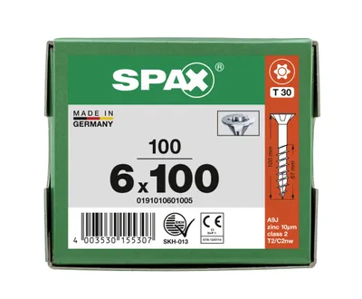 Obrázek produktu pro SPAX 0191010601005, Šroub, Kov, Zinek, Dřevo, S plochou hlavou, Torx, Metalická