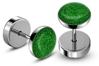 Produktbild von Fake Plugs Edelstahl Glitzer 10mm Fake Tunnel Piercing Ohrstecker Damen Herren - grün