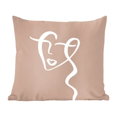 Produktbild von MuchoWow® Zierkissen Sofakissen Wohnzimmer Dekokissen 40x40 cm Gesicht - Frau - Braun - Weiß - Foto Kissen - Schlafzimmer Dekoration