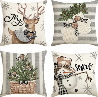 Produktbild von Weihnachten Kissenbezüge 4er Set, 45x45cm Winter Zierkissenbezug Couch Wohnzimmer Deko, stil13, 45cm, 45cm