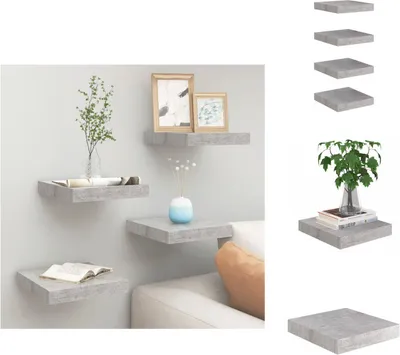 Obrázok produktu pre vidaXL Plávajúce police 4 ks. Betónová sivá 23x23,5x3,8 cm MDF - Nástenné police