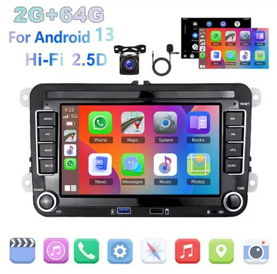 Imagen del producto de Autostéreo - Radio para coche - Sistema de audio para automóvil - Reproductor multimedia - Sistema de navegación - Android 13 - Pantalla táctil HD de 7 pulgadas
