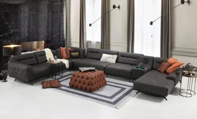 Produktbild von Ecksofa U form Polstersofa Stoffsofa Eckgarnitur Couch Grau Sofa Groß