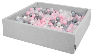 Produktbild von KiddyMoon Bällebad Kinder Quadrat 120x30cm 200 Bunte Bälle ∅7cm - Baby Spielzeug ab 8 Monate Plastikbälle für Bällebad Baby Zimmer - Hellgrau