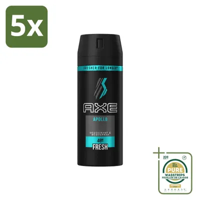 Imagen del producto de 5 unidades de aerosol desodorante Axe Apollo, 150 ml, pack ahorro