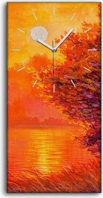 Produktbild von Dekor Leinwand Uhr Wandbilder 30x60 Malerei Wald Bäume Fluss Sonne Landschaft - weiße Hände