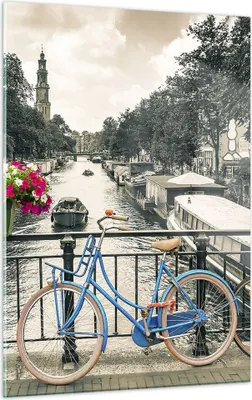 Produktbild von Bilder auf glas - Einteilig - Amsterdam Fahrräder Brücke - 50x70cm - Glasbilder - Wandbilder - Bilder - zum Aufhängen bereit - Wanddekoration aus Glas - Glas Bilder - Wandbild auf Glas - GPA50x70-4503