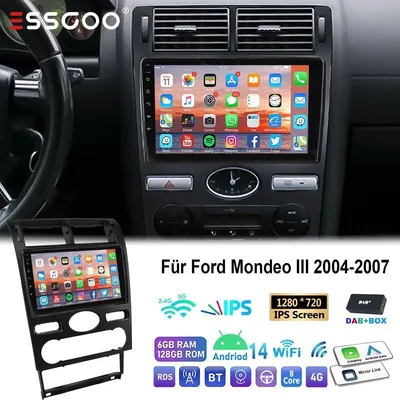 Zdjęcie produktu dla Radio samochodowe 9 cali do Ford Mondeo (2004-2007), system Android 15, CarPlay, Android Auto, DAB+, nawigacja GPS, Wi-Fi, Bluetooth 5.0, 6 GB RAM, 128 GB pamięci, format 2 DIN, dotykowy ekran QLED