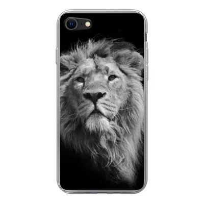 Produktbild von MuchoWow® Handyhülle Schutzhülle Hülle für iPhone SE 2020 Asiatischer Löwe vor schwarzem Hintergrund in Schwarz und Weiß Silikon Softcase Handy Hülle - Kartenbesitzer