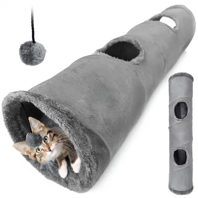 Produktbild von Katzentunnel, 2-in-1 interaktives Spielzeug, SUBWAY, 120x25 cm, grau