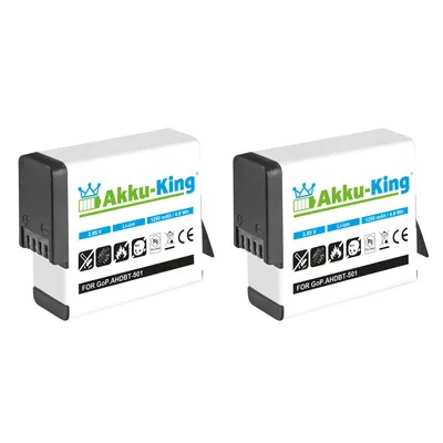 Produktbild von 2 x Akku kompatibel mit AHDBT-501 AHDBT-801 - Li-Ion 1250mAh - für GoPro Hero 8, Hero 7 Black, GoPro Hero 6 Black, GoPro Hero 5 Black
