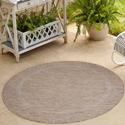 Produktbild von Homebyhome In- & Outdoor Teppich - Wetterfestes Flachgewebe in Sisal-Optik mit Bordüre, Küchenteppich, Terrasse, Wohnzimmer Grösse: 200 cm Rund