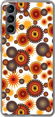 Produktbild von MuchoWow® Handyhülle Schutzhülle Hülle für Telefoonhoesje Samsung Galaxy S21 Design - Retro - Orange - Blumen Silikon Softcase Handy Hülle - Softcase