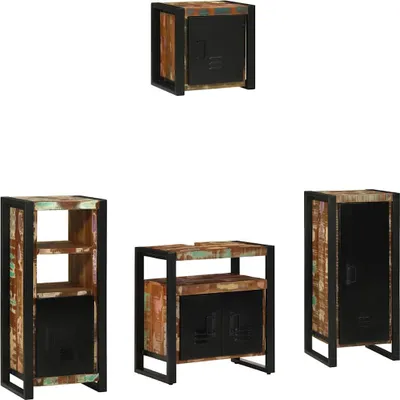 Image de vidaXL Ensemble de meubles de salle de bains avec étagère 4 pcs Bois massif upgecyclé