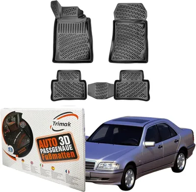 Produktbild von Trimak Autofußmatten kompatibel mit Mercedes-Benz C Klasse W202 1993-2000 Auto Allwetter Gummimatten
