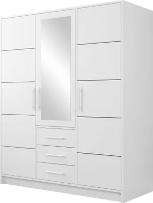 Produktbild von MIRJAN24 Kleiderschrank Bali D3, Drehtürenschrank, Garderobe mit Drehtüren, Spiegel und Schubladen, Schlafzimmer (Farbe: Weiß)