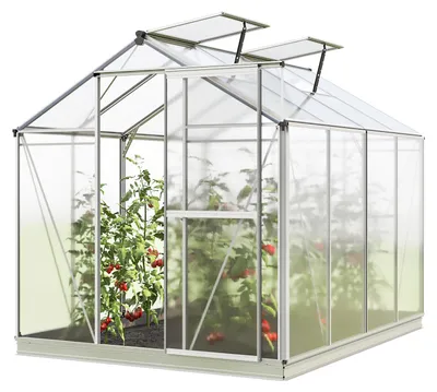 Produktbild von Gewächshaus Jasmin 4 Alu-Rahmen 192x256cm Polycarbonat Platten - mit Fundamentrahmen & automatischem Fensteröffner