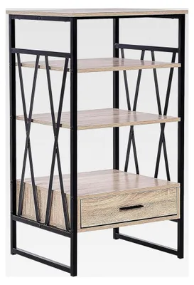 Produktbild von Regal in Hellbraun mit Holzoptik und Metallgestell, 3 Fächer und Schublade, Industriestil