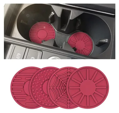 Zdjęcie produktu dla Podstawki pod napoje, zestaw 4 sztuki, silikon, antypoślizgowe, kolor czerwony, średnica 6,8 cm