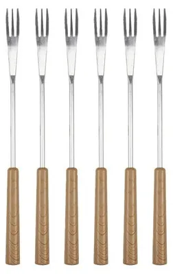 Image de Set De6 Fourchettes 3dents Imitation Bois Clair Plast - Nouvel Ltd