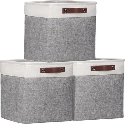 Obrázek produktu pro Skládací úložné boxy Famanu, rozměry 30x30x30 cm - sada 3 kusů - bílé a šedé barvy - vhodné pro oblečení a skříně