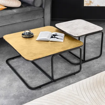 Produktbild von riess-ambiente 2er Set Couchtisch ABSTRACT 60cm gold silber schwarz Metall Beistelltisch Tisch Tisch-Set Kaffeetisch