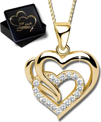 Produktbild von Damenkette 50cm  Herz echt 925 Sterling Silber Halskette mit Anhänger  Damen Frauen Kette Herzkette Gold K601+V11+50cm