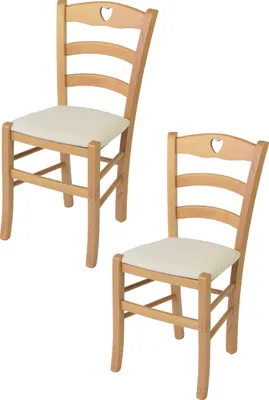 Immagine prodotto di t m c s Tommychairs - Set di 2 sedie CUORE per cucina e sala da pranzo, Struttura robusta in legno di faggio laccato in colore naturale e sedile imbottito rivestito in tessuto in colore avorio