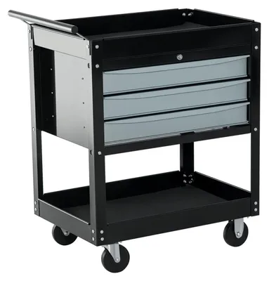 Zdjęcie produktu dla Wózek warsztatowy - szafka narzędziowa na kółkach - wykonana ze stali - wymiary: 68 x 46 x 88 cm - z przegródkami - kolor: czarny